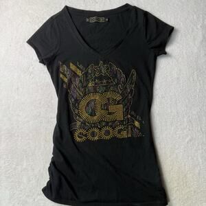 COOGI Women's T-Shirt Baby Tee Medium Gold Logo Spell Out Mcbling Y2K Vintage